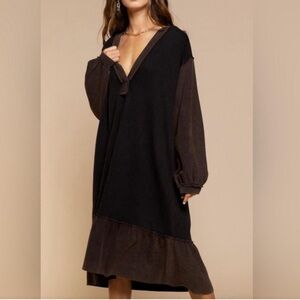 POL Black and Brown Long Sleeve Hooded Dress size M